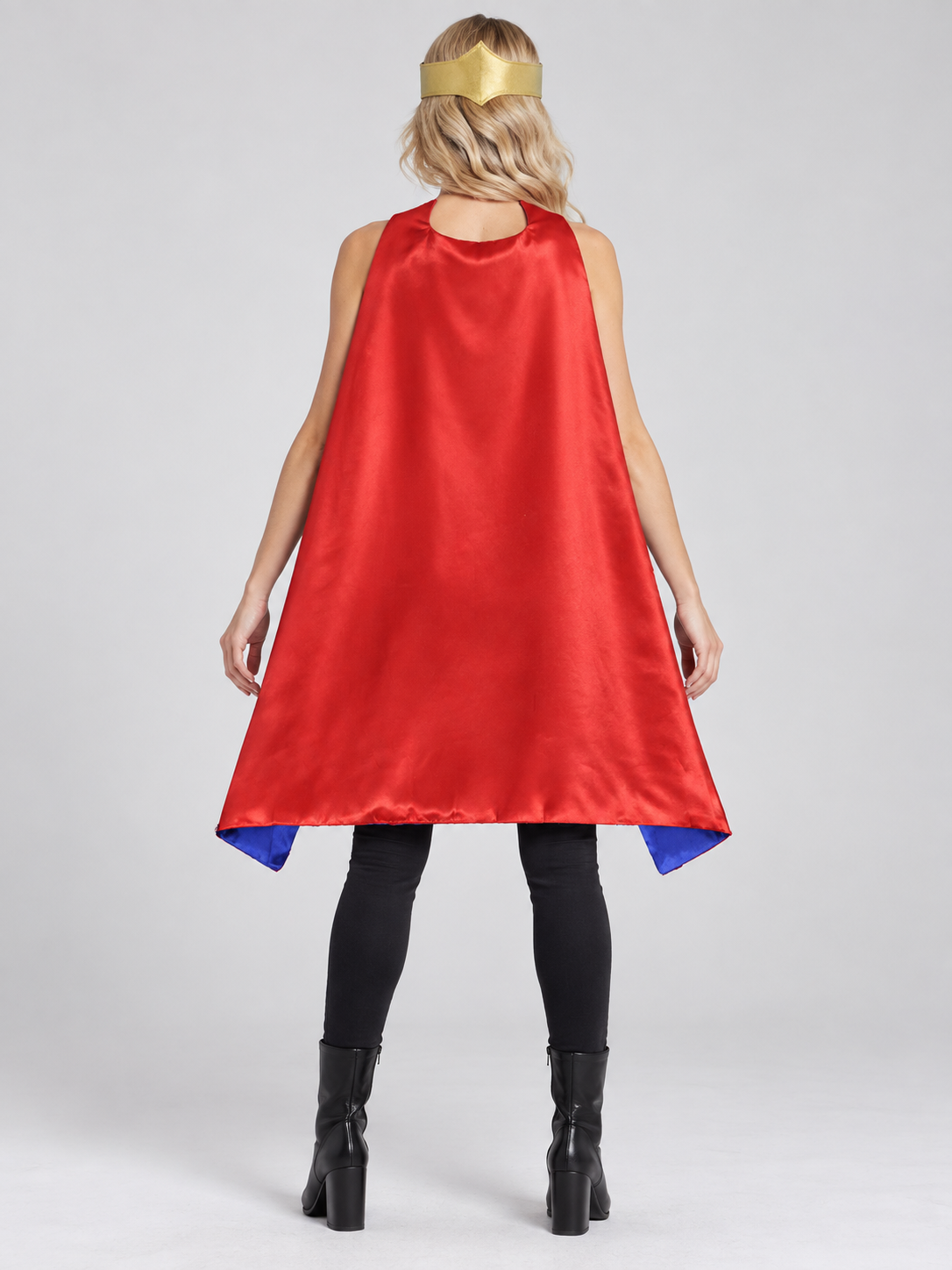 Adult superhero cape, red, with gold tiara