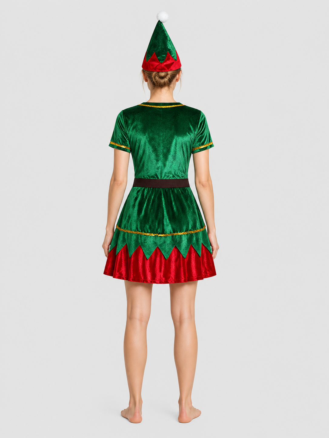 Christmas Elf Costume — Green Dress and Hat back view