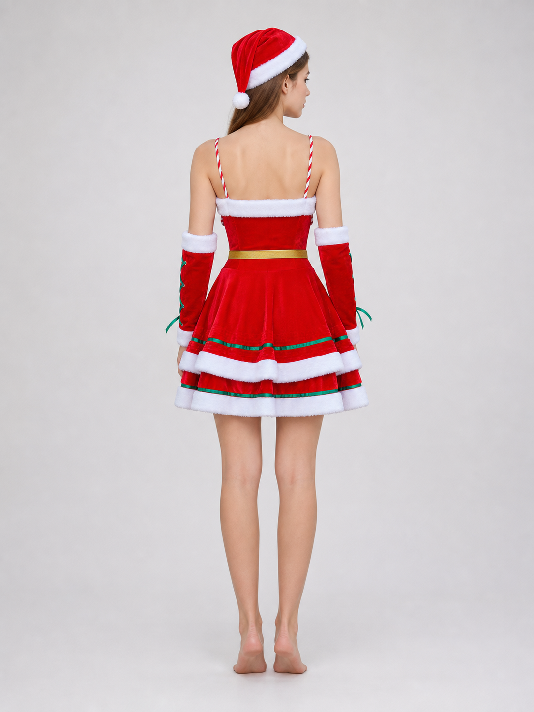 New Year's costume dress with bows and trim back view
