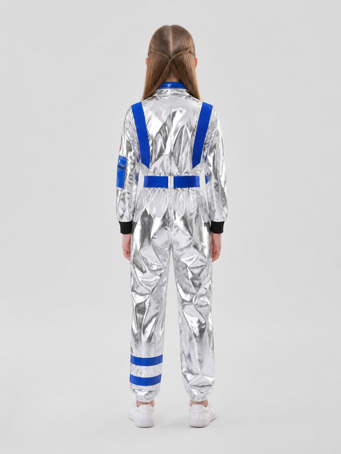 Silver-and-Blue Space Jumpsuit for Cosplay back view