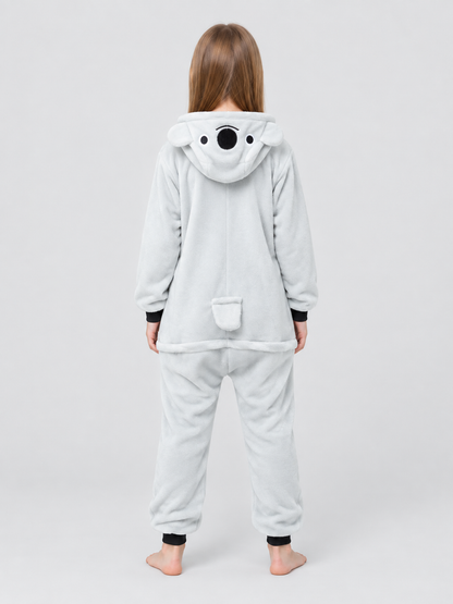 Light gray hooded pajama jumpsuit with ears
