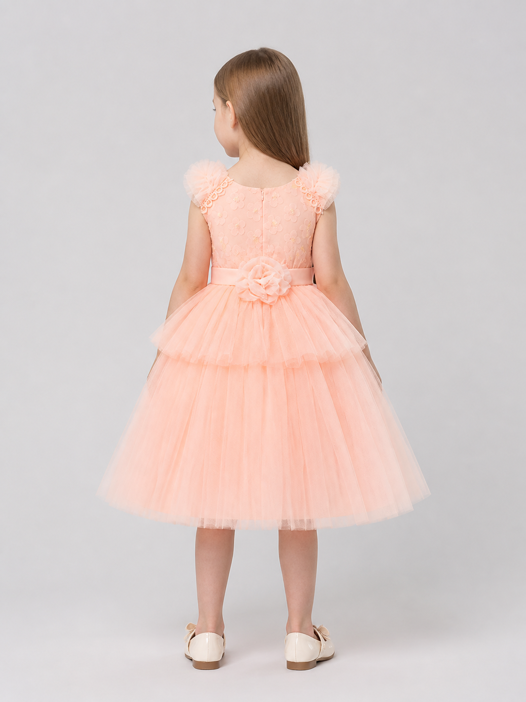 Dressy Dress with a Full Tulle Skirt and Rose back view