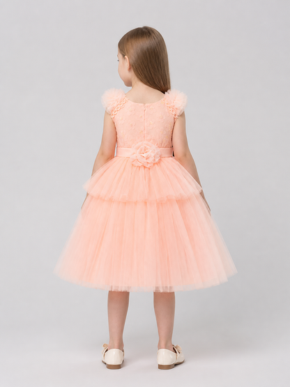 Dressy Dress with a Full Tulle Skirt and Rose back view