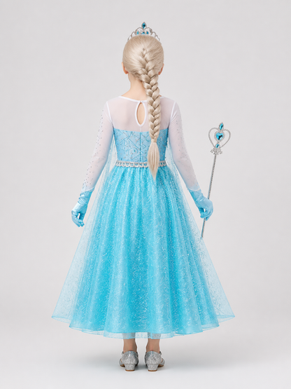 Snow Queen Costume: Dress, Crown, and Wand back view