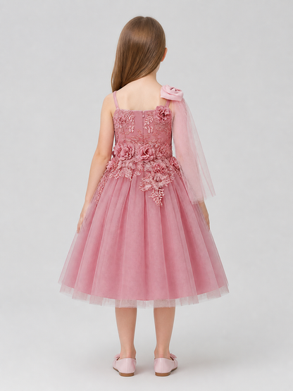 Tulle Dress with Floral Decorations back view
