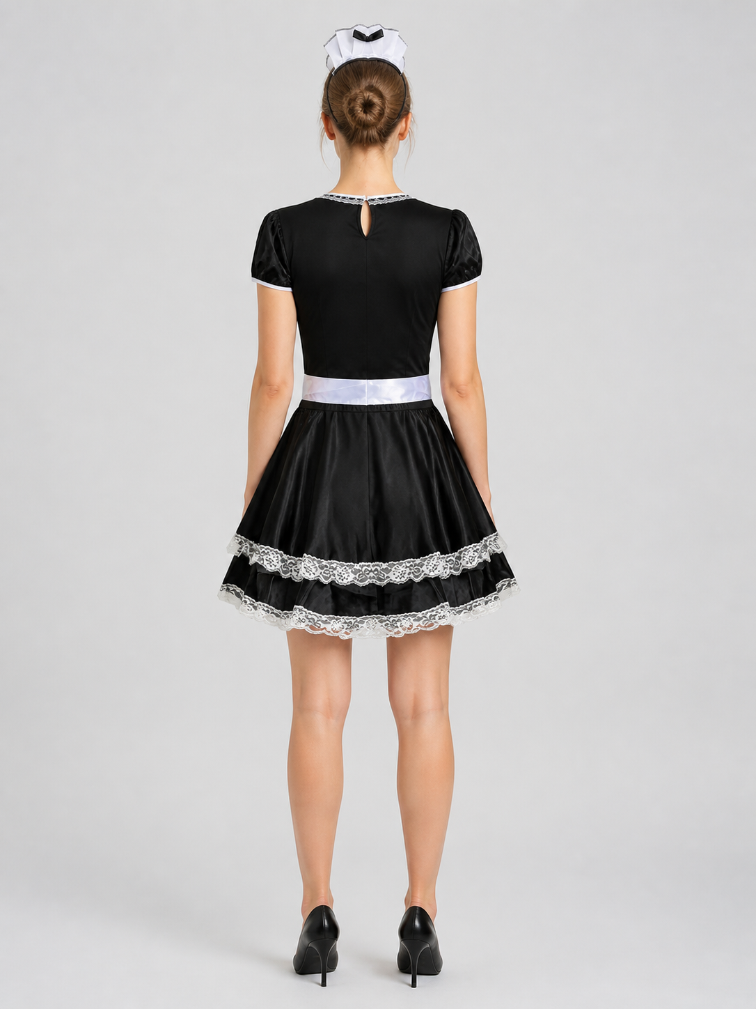 M–XL Maid Costume with White Apron and Bow back view