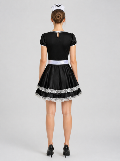 M–XL Maid Costume with White Apron and Bow back view