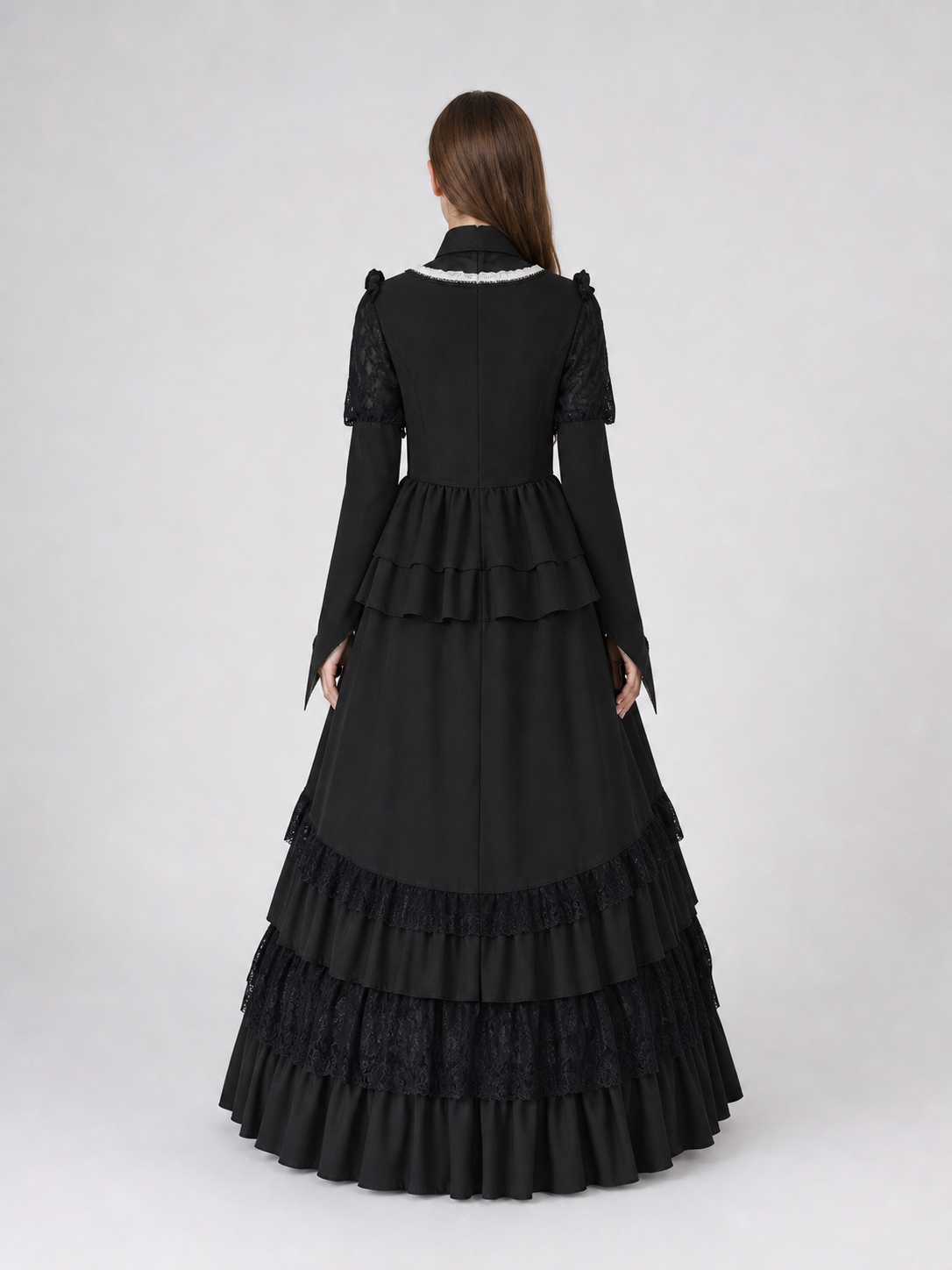 Gothic Dress with a High Collar and Ruffles