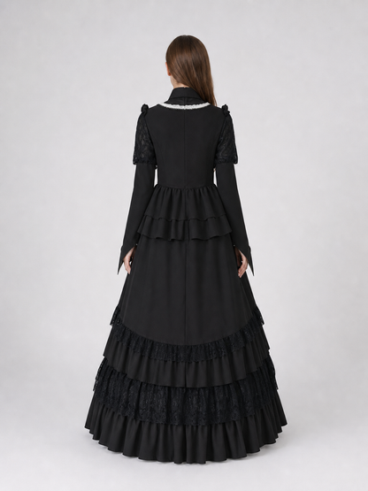 Gothic Dress with a High Collar and Ruffles