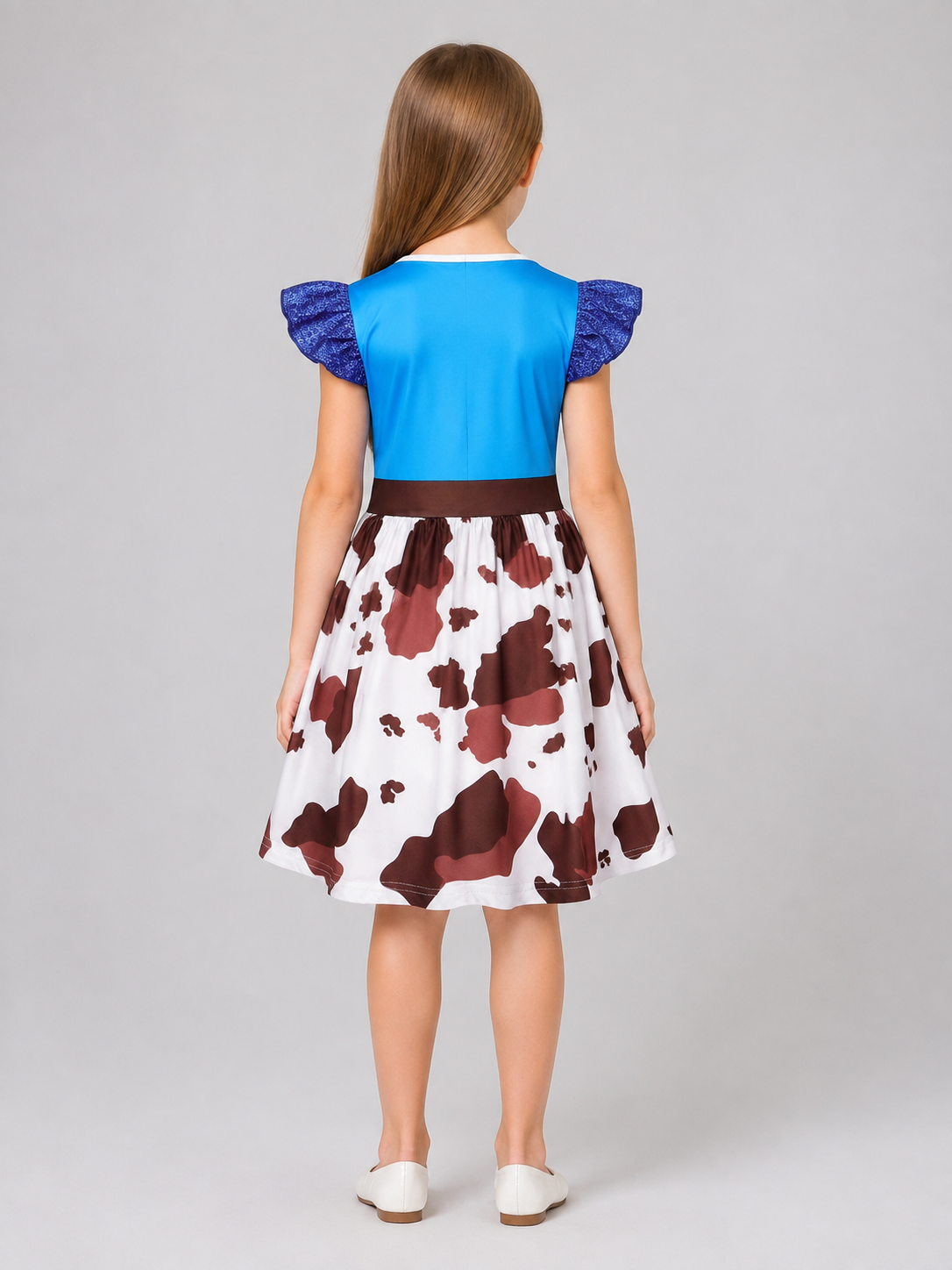 Western-style children's dress with a scarf and ruffles back view