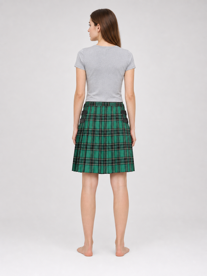 Green Plaid Pleated Skirt with Buckles back view