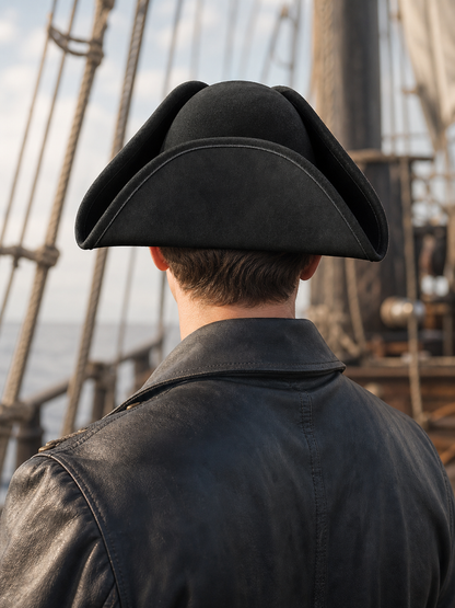 1pc Black Pirate Hat, Classic Three-Cornered Tricorne Hat with Wide Curved Brim and Structured Crown for Cosplay, Costume Parties and Themed Events