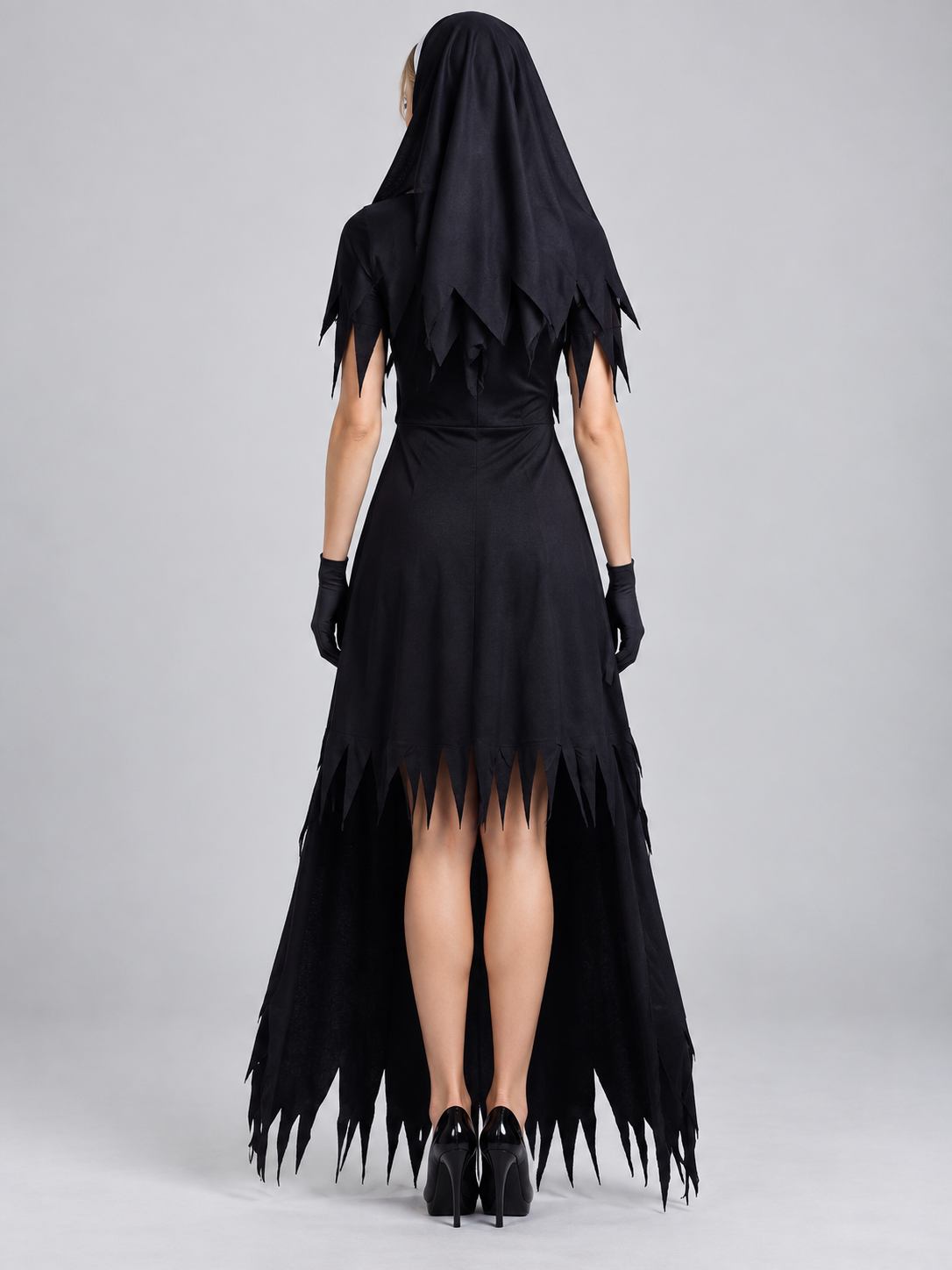 Nun Costume with Black Veil back view