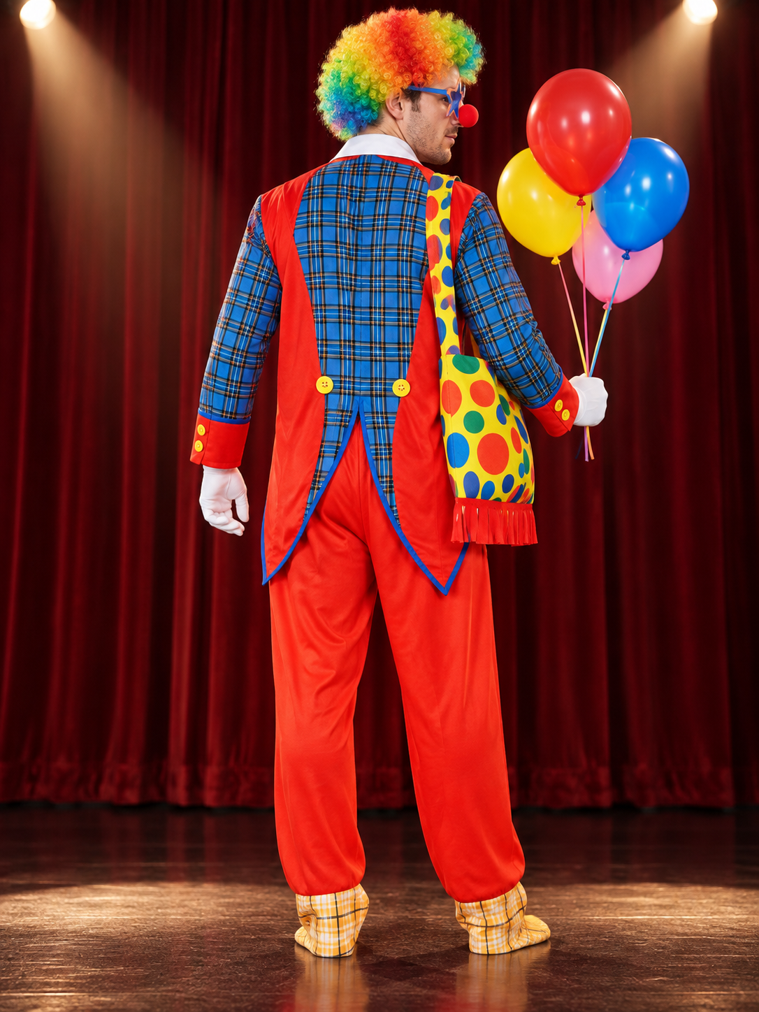 Bright Clown Costume with Wig, Clown Nose, and Gloves