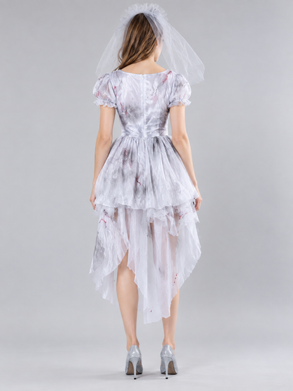 White Ghost Bride Carnival Costume with Veil