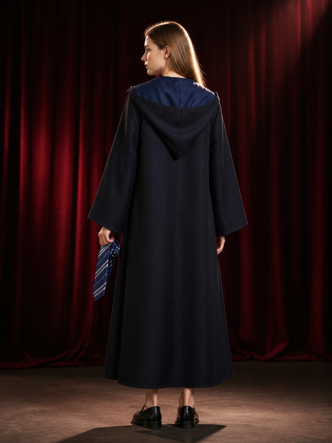 Unisex Wizard Robe Costume Set With Tie, Long Hooded Cape For Halloween back view