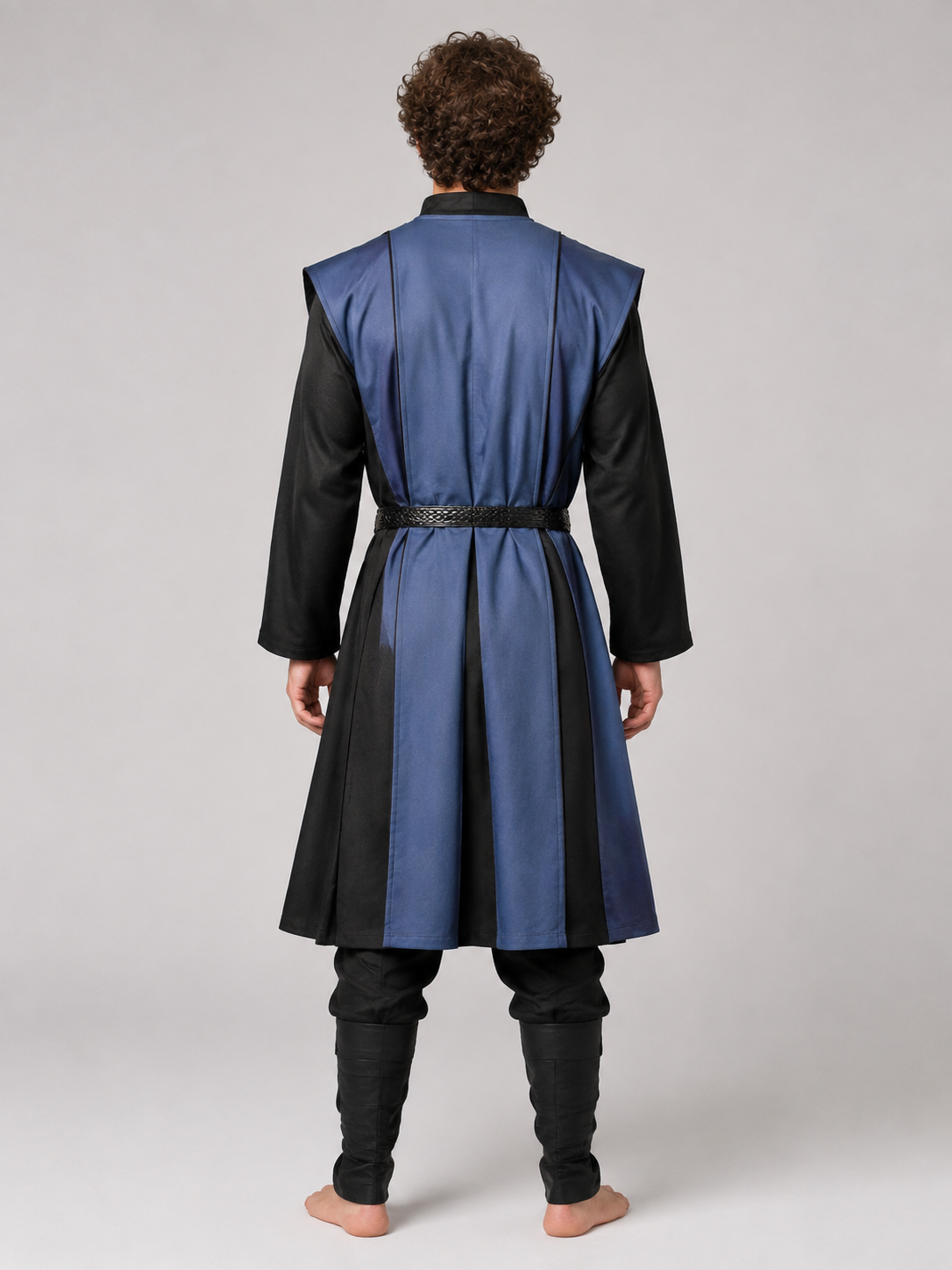 Blue-Black Medieval Costume with Braided Belt back view