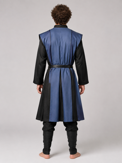 Blue-Black Medieval Costume with Braided Belt back view