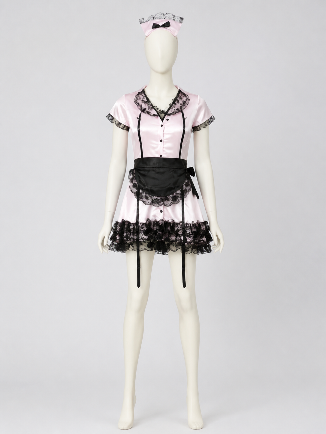 Short Lace Maid Uniform, Pink and White back view