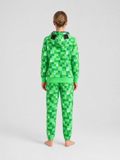 Minecraft Costume: Zip-Up Hoodie and Pants, Pixelated back view