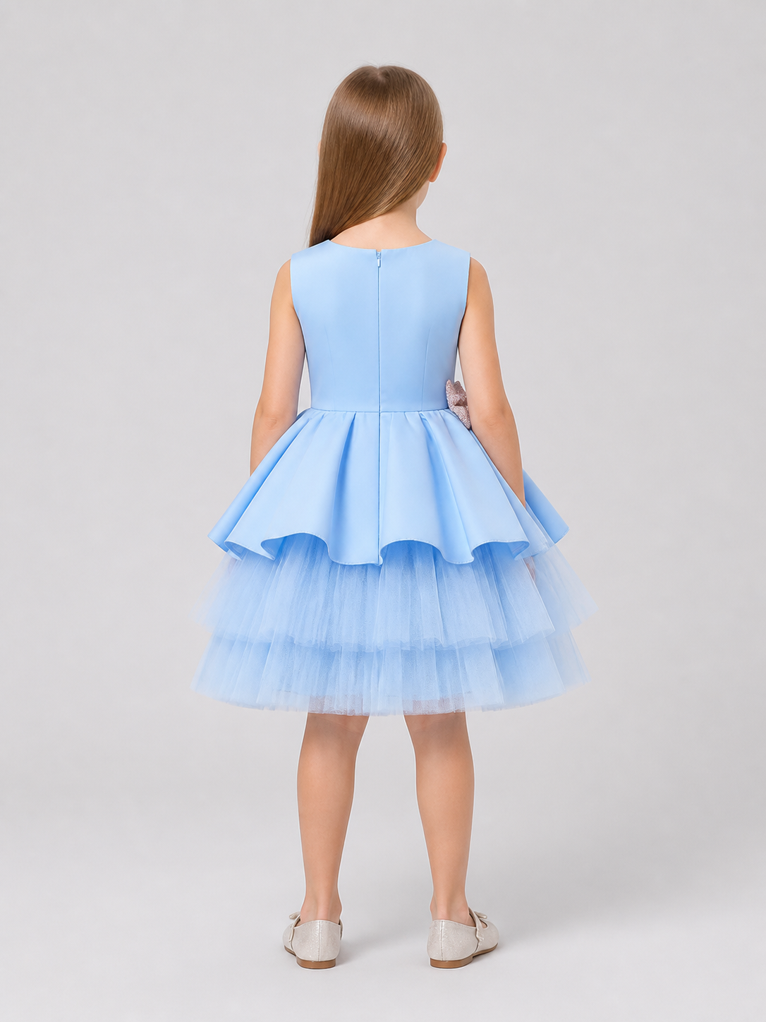 Puffy Blue Princess Dress with a Sparkly Bow