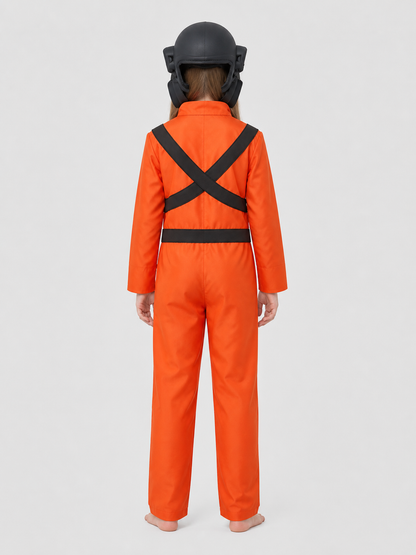 Lethal Company Cosplay, Orange Jumpsuit and Mask back view