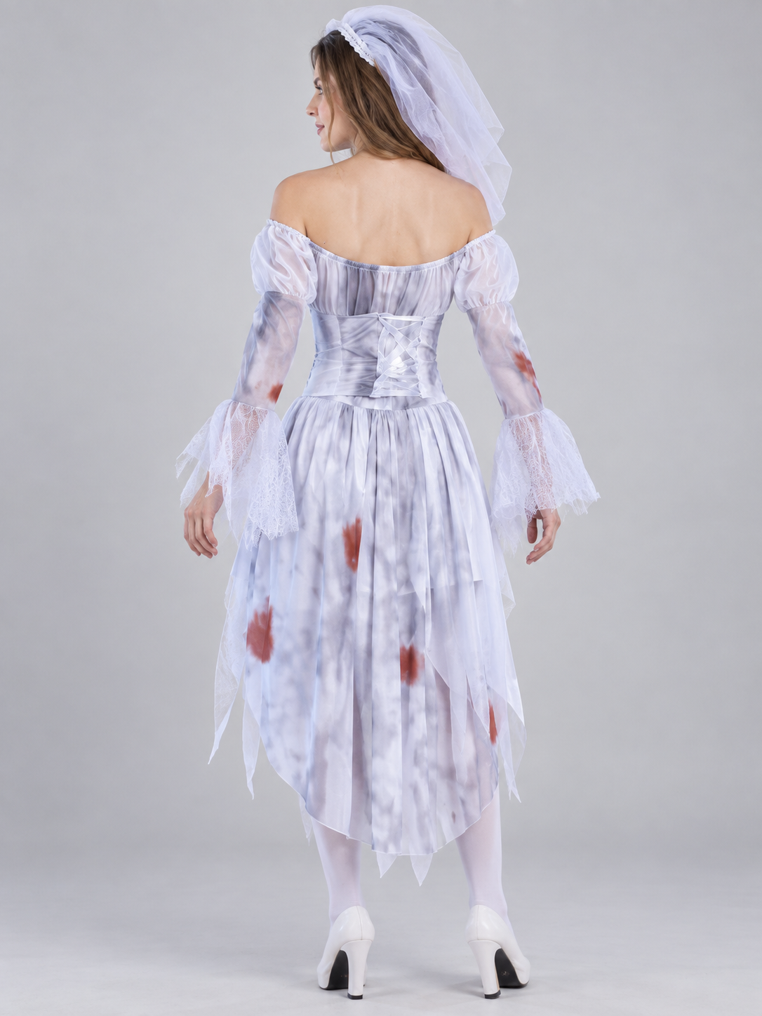 Ghost Costume with Veil and Corset Belt