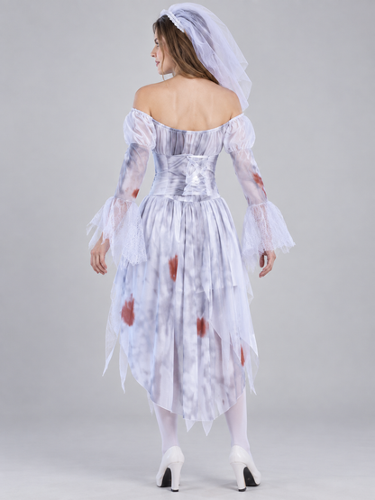 Ghost Costume with Veil and Corset Belt