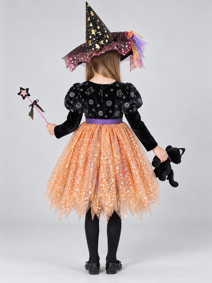 Children’s Witch Costume with Dress and Hat back view