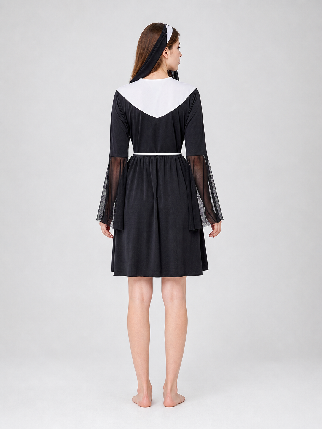 Religious Attire for Cosplay with a Black Veil back view