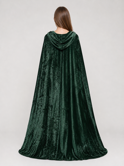 Dark green hooded velvet costume cape product view 62