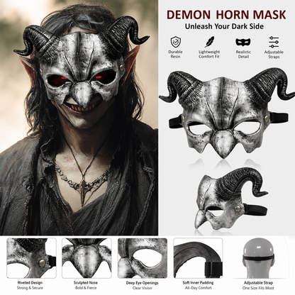 1pc Halloween Devil Half Face Mask with Curled Horns, Red Eye Accents for Cosplay Party