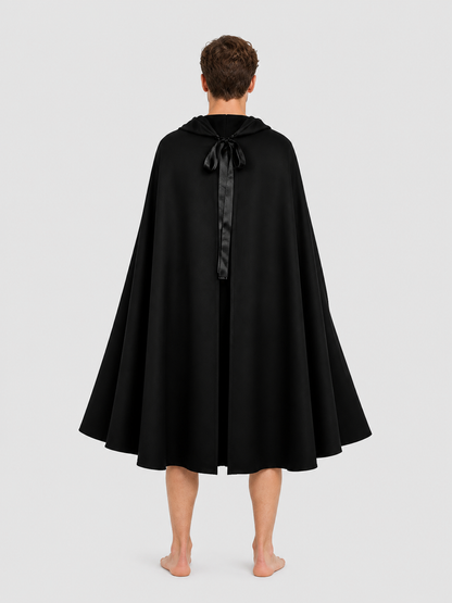Medieval Black Hooded Cloak of Death back view