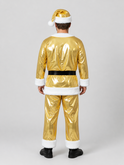 Gold Santa Claus Costume with White Fur Trim, M-XXXL back view