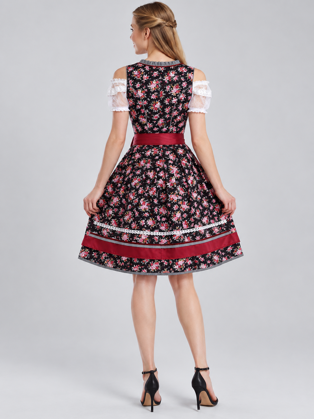 Oktoberfest-Style Dress with Red Apron and Lace