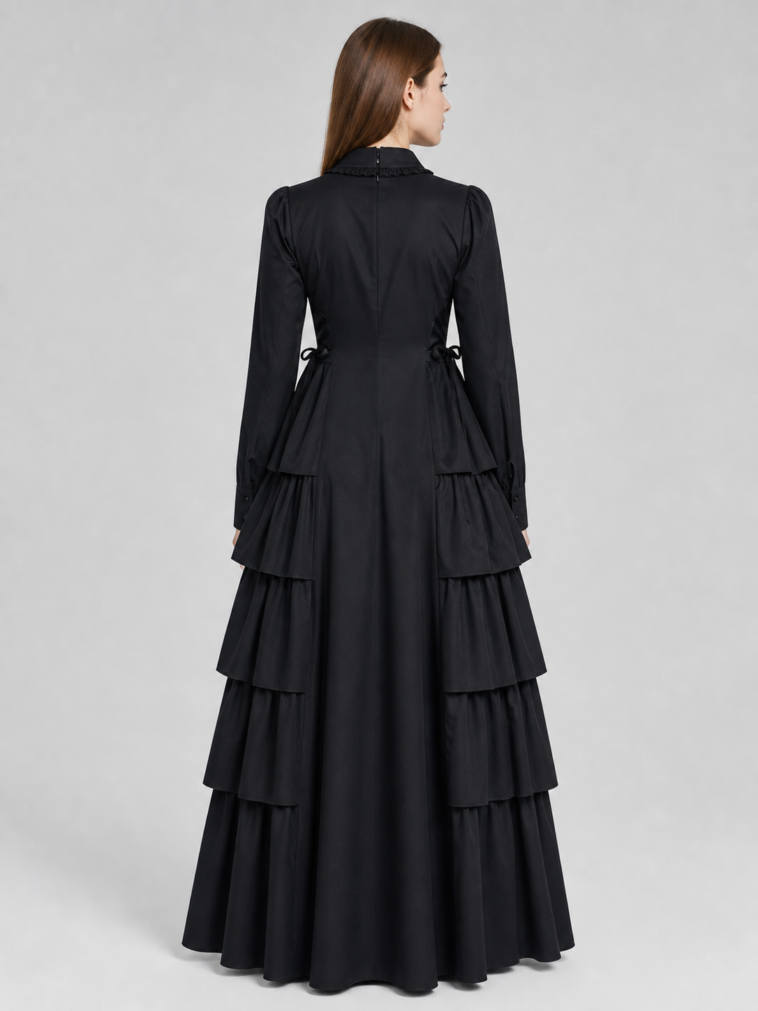 Black Gothic Dress with Ruffles and Lacing