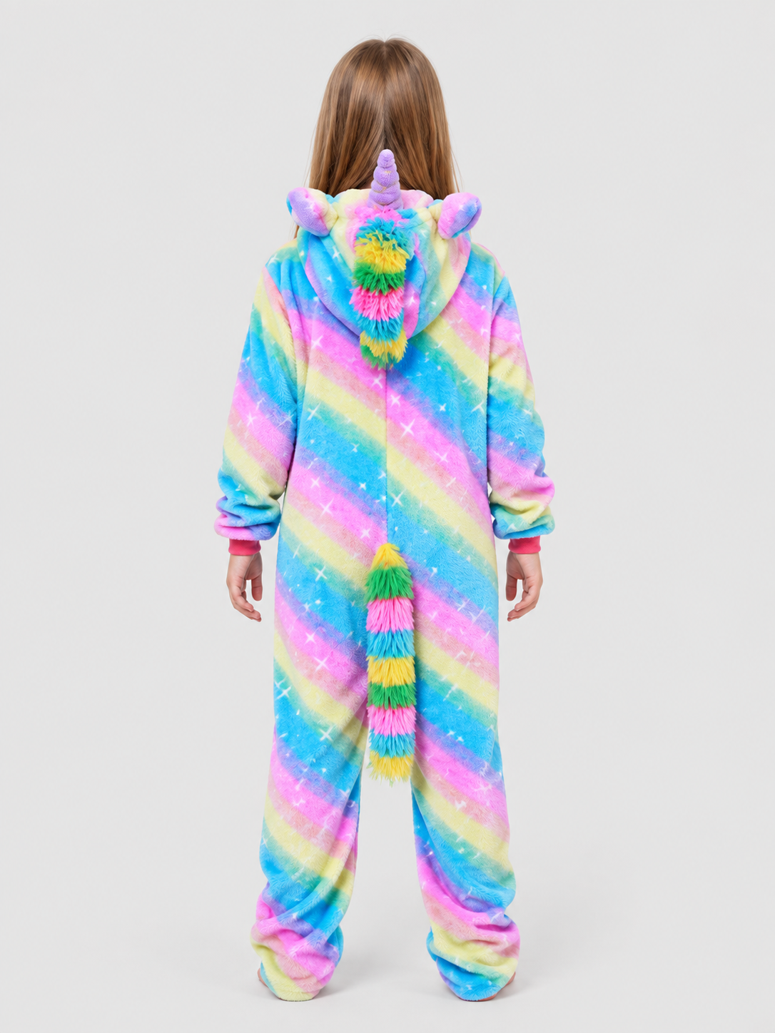Rainbow Print Hooded Pajama Jumpsuit