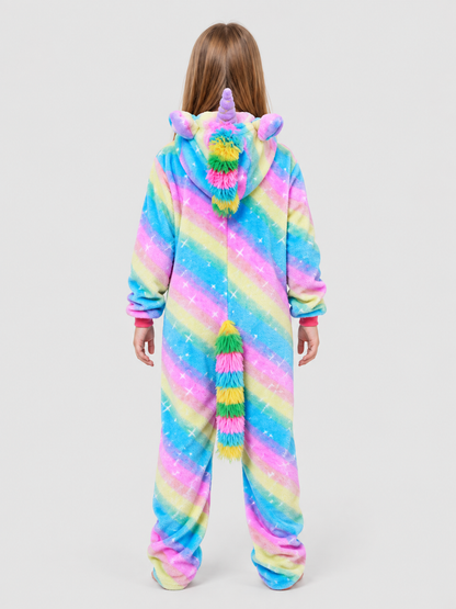 Rainbow Print Hooded Pajama Jumpsuit