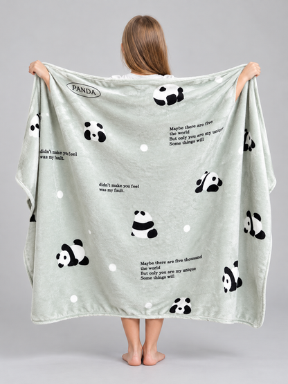 Light Green Milk Velvet Blanket with Panda Print