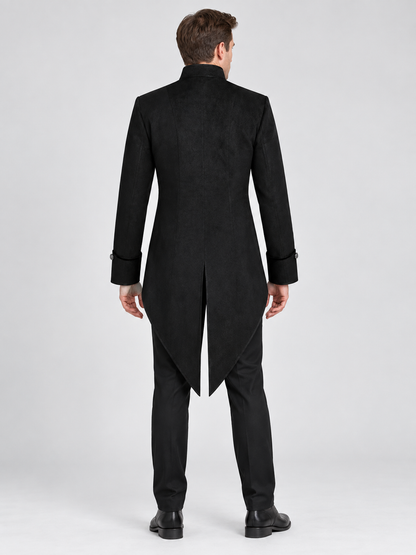 Black tailcoat with high collar and silver buttons