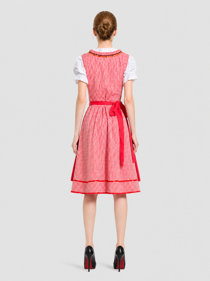 Bavarian Traditional Dress, Red Plaid, with Apron back view