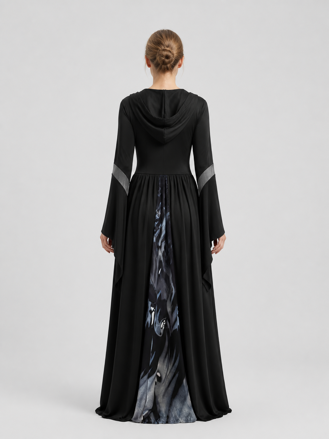 Halloween Witch Dress with Hood and Skeleton Design back view
