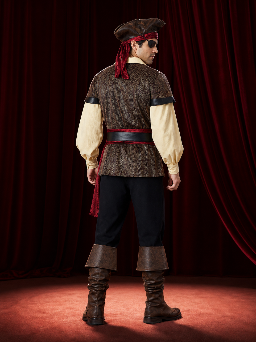 Retro Pirate Costume with Eye Patch for Halloween back view