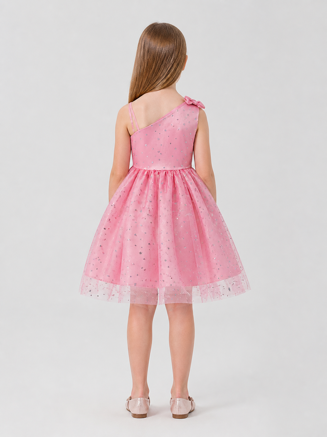 Festive Princess Dress with a Tulle Skirt and Sequins back view