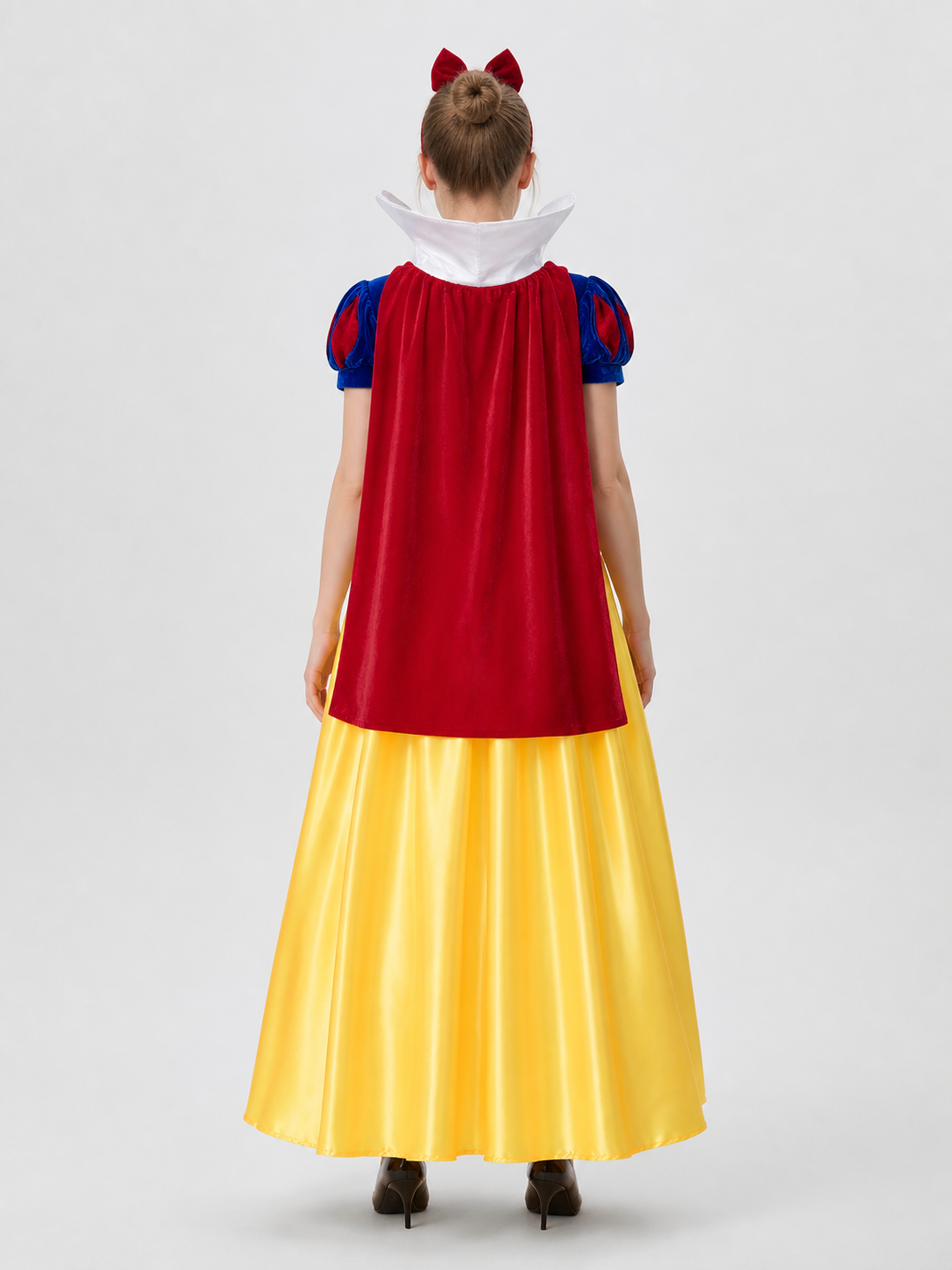 Snow White Costume with Red Bow and Cape back view