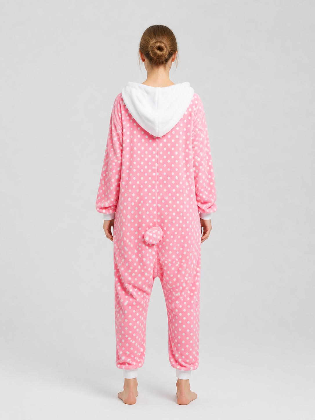 Polka-Dot Flannel Hooded Onesie Pajama back view