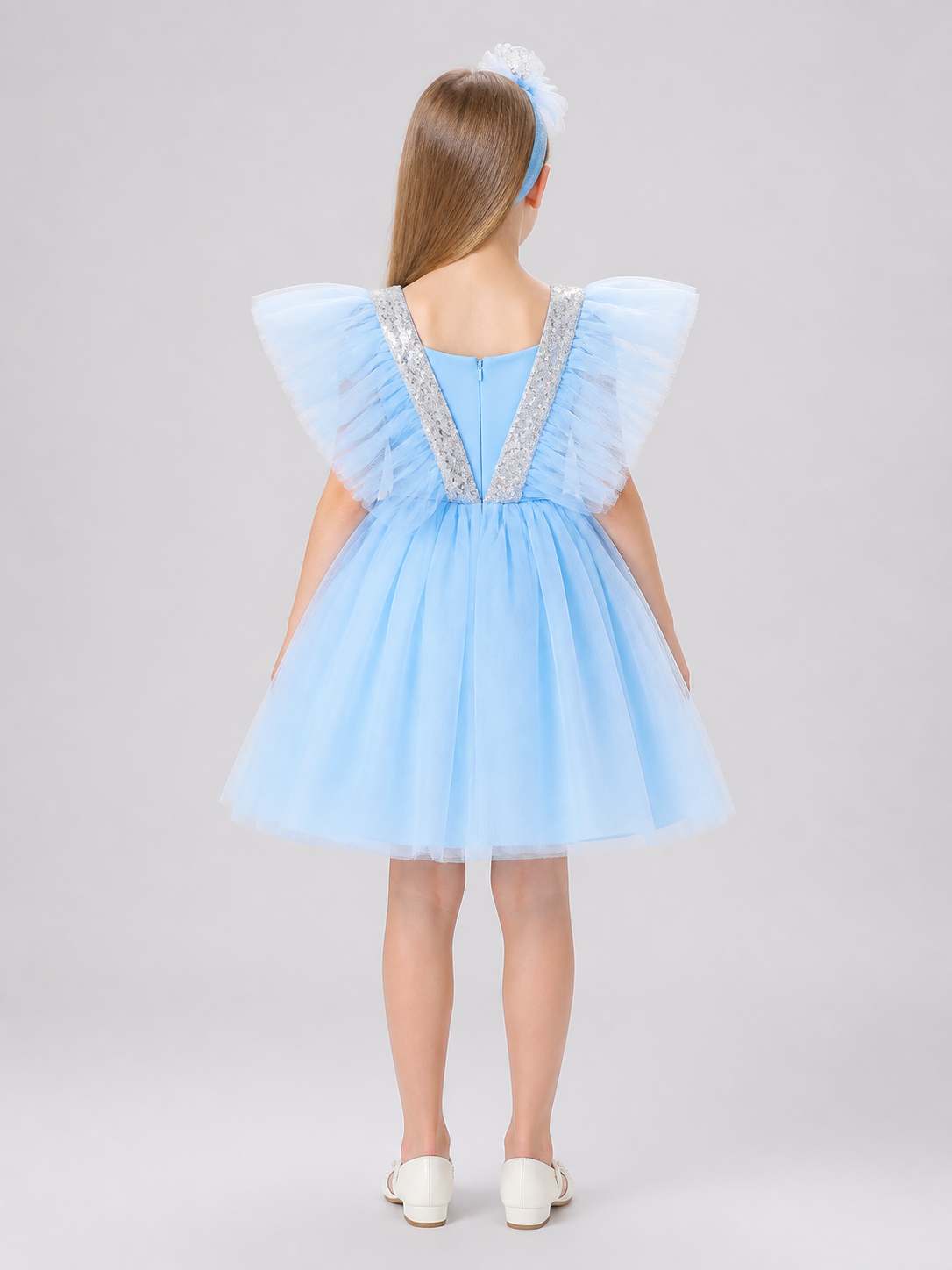 Princess Dress for Girls with a Full Skirt and Sleeves back view