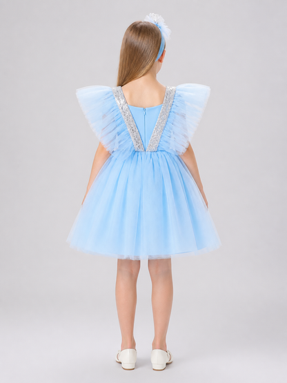 Princess Dress for Girls with a Full Skirt and Sleeves back view