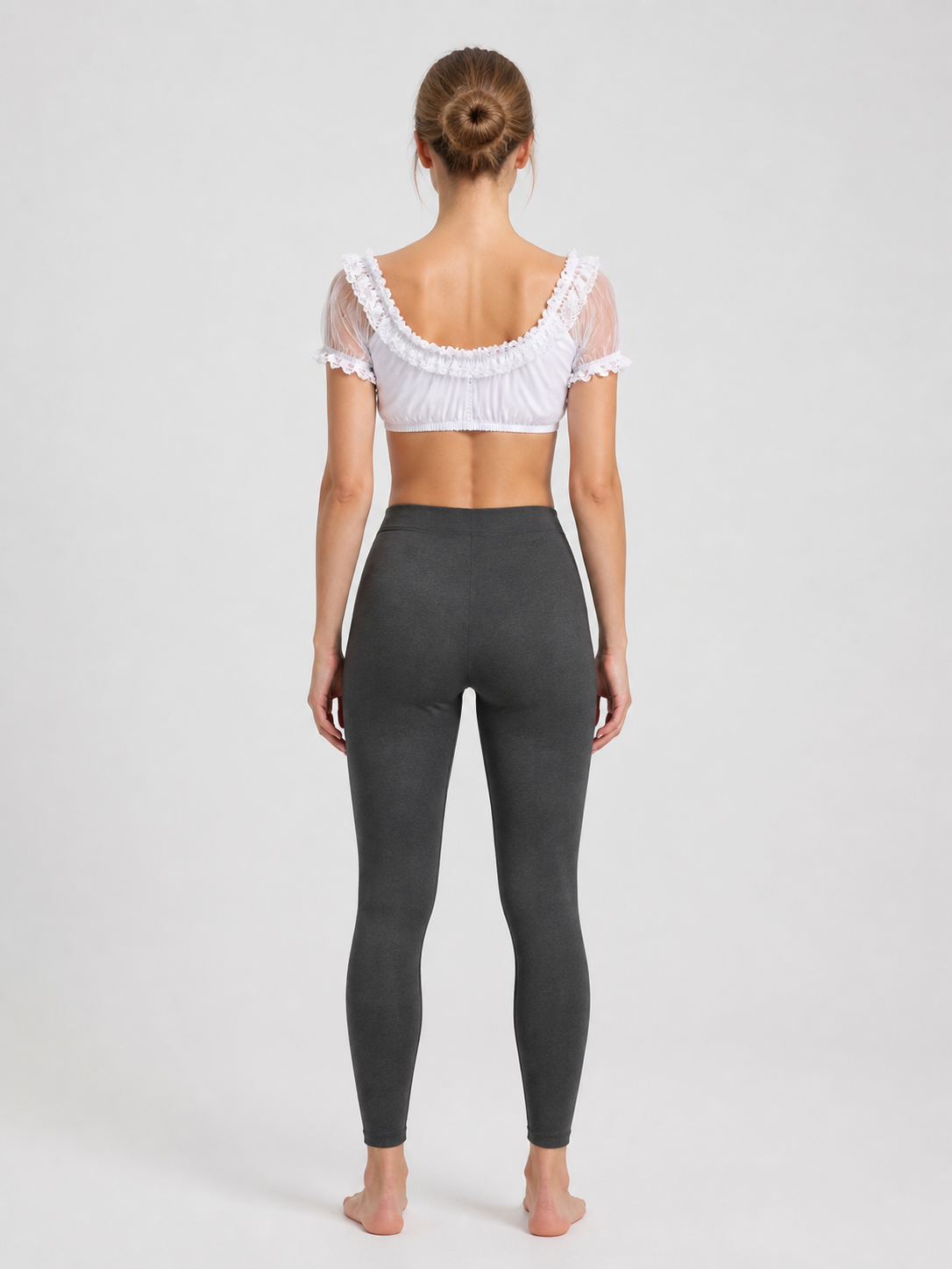 White Cropped Lace Top with Mesh Sleeves back view