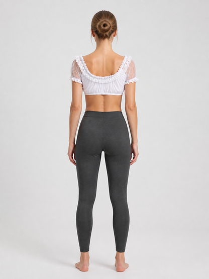 White Cropped Lace Top with Mesh Sleeves back view